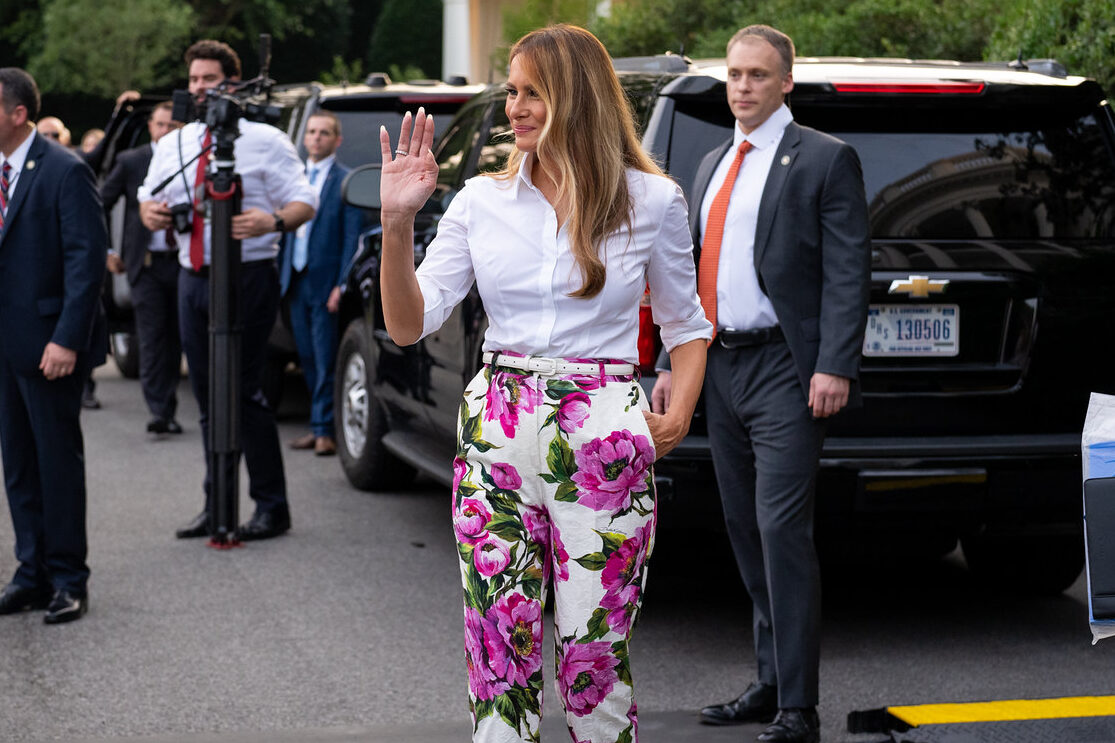 Melania Trump chatting at the White House picnic